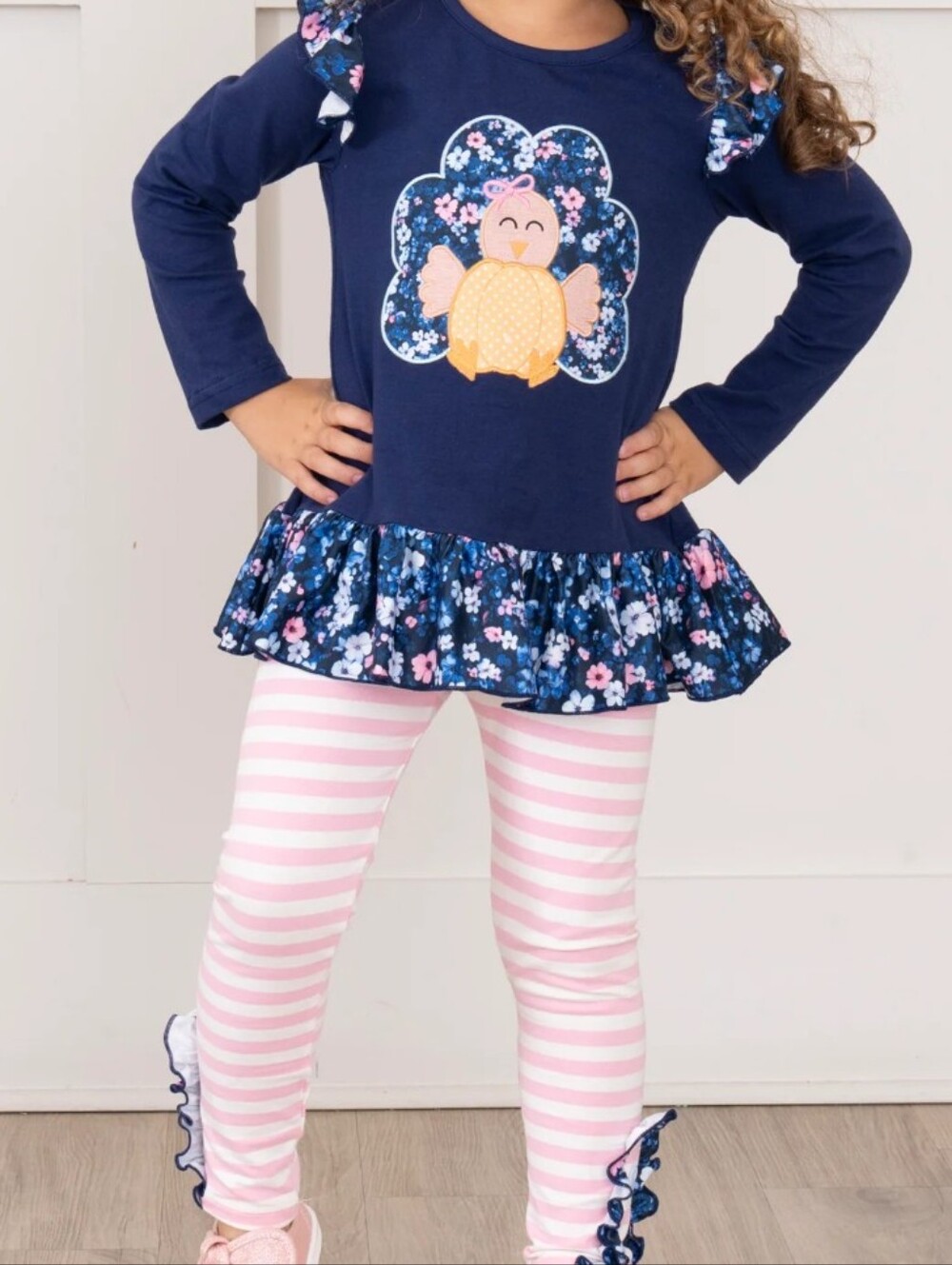 BNWT - Turkey Day Floral Embroidered Ruffle Outfit - Size 6